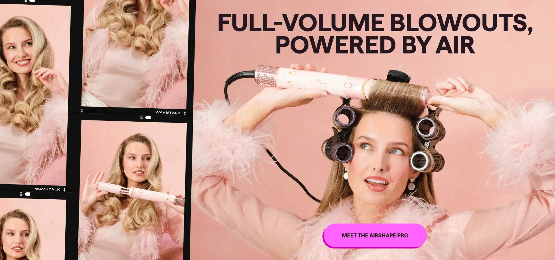 Airshape Pro campaign featuring a full-volume blowout created with an air styling tool